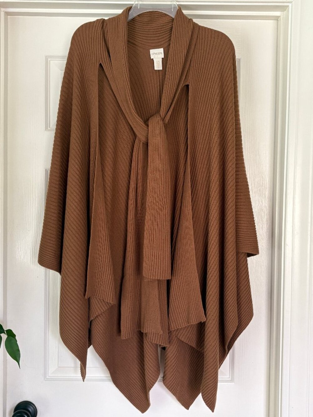 Chico's sweater cardigan poncho w/ self-tie scarf, OS